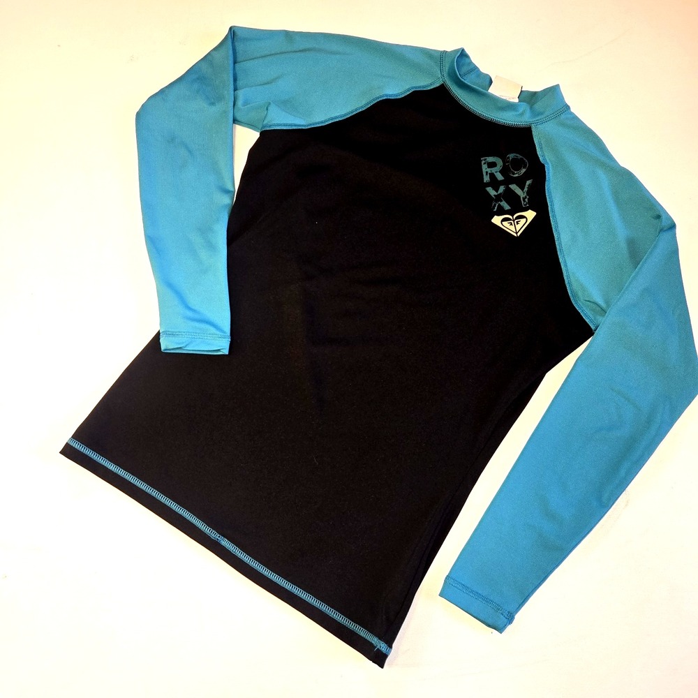 Roxy‎ Black Teal Long Sleeve Swim Water Sun Shirt Girls Size 12